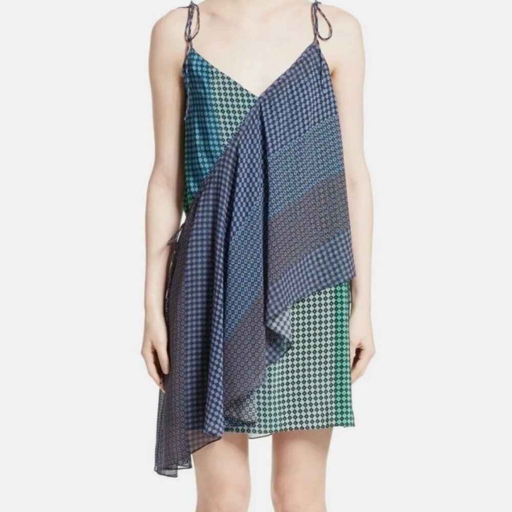 Opening Ceremony Foulard Silk Wrap Draped Asymmetric Tie Shoulder Dress